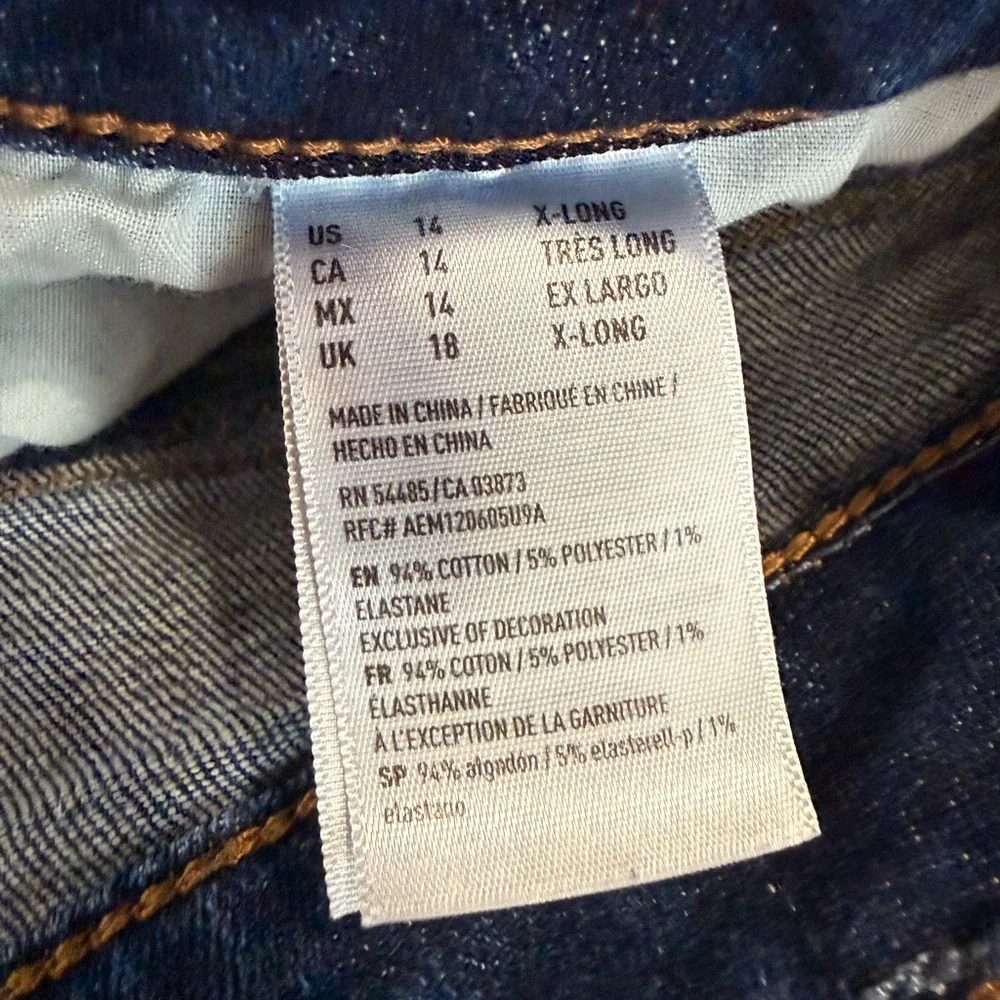 American Eagle Hi-Rise Slim Jeans Size 14 X-Long Distressed Medium Wash - Picture 4 of 4